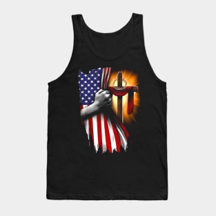 American Flag Cross Jesus Hand Pride Christian Nurse Heartbeat Tank Top